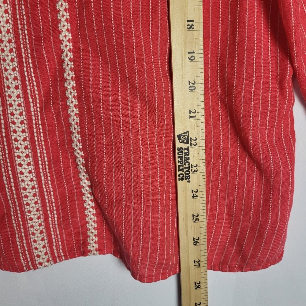 Eddie Bauer Linen Top Women's Large Coral Embroidered Boho Beachy‎ Striped - Picture 6 of 8